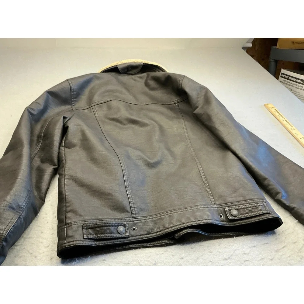 Levi's Faux Leather Trucker Jacket Sherpa Collar Brown Mens Size S Trucker Style